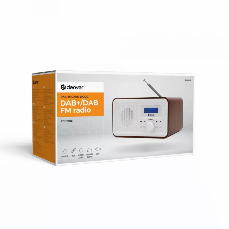 Radio DENVER DAB-30DW DAB/FM radio stołowe z wykończeniem z ciemnego drewna
