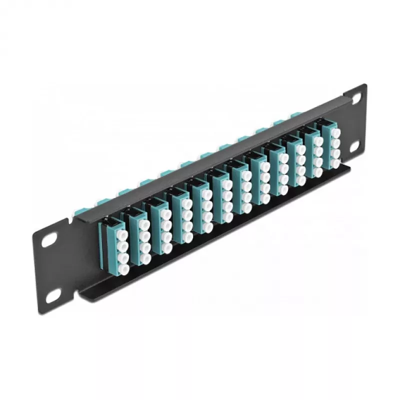 Patch panel światłowodowy DeLOCK 10 cali 12 portów LC Quad Aqua 1U Czarny