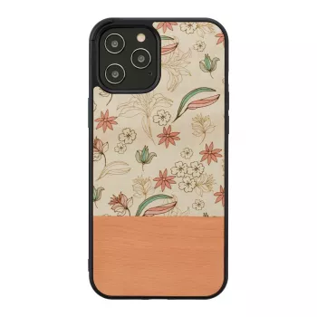 Etui ochronne na telefon man and wood do iPhone 12 Pro Max — różowy kwiat na czarnym