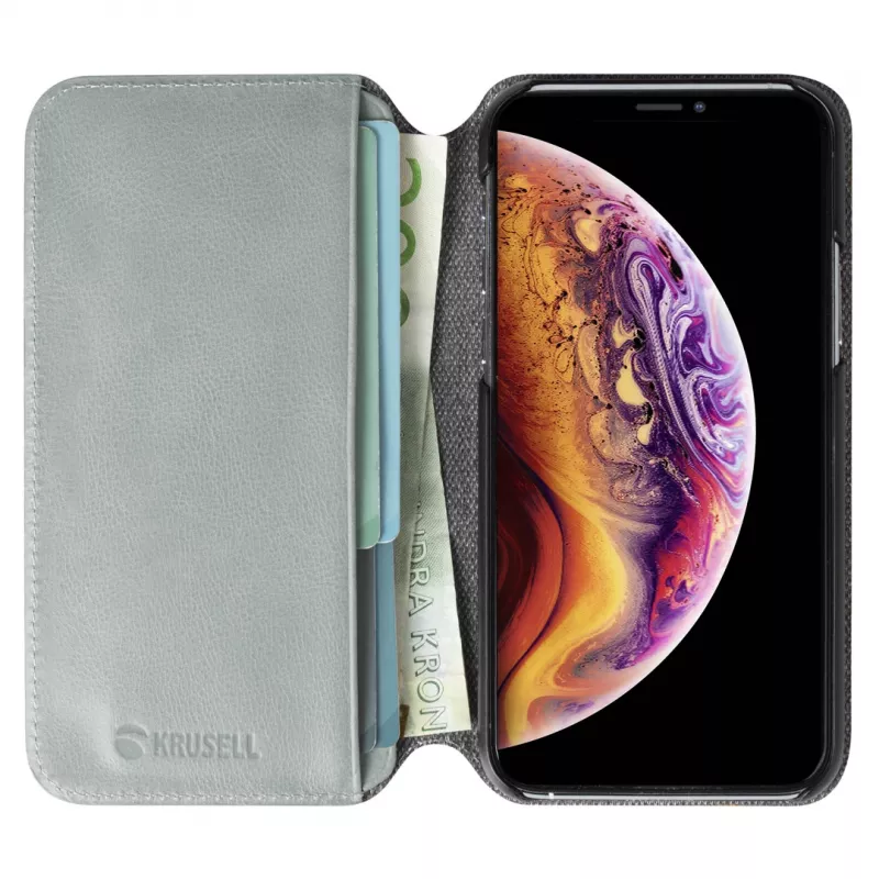 Portfel na telefon Krusell Sunne dla Apple iPhone 11 Pro — vintage szary, etui typu folio z kieszenią na karty