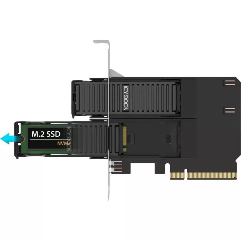 Karta adaptera PCIe icybox MB312M4P-B — 2× M.2 NVMe na PCIe 4.0 x8 (bifurkacja)