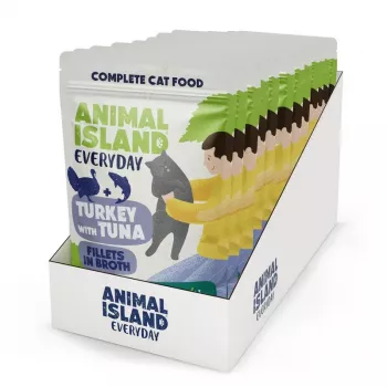 ANIMAL ISLAND saszetki z karmą dla kota z indykiem i tuńczykiem 12x85g