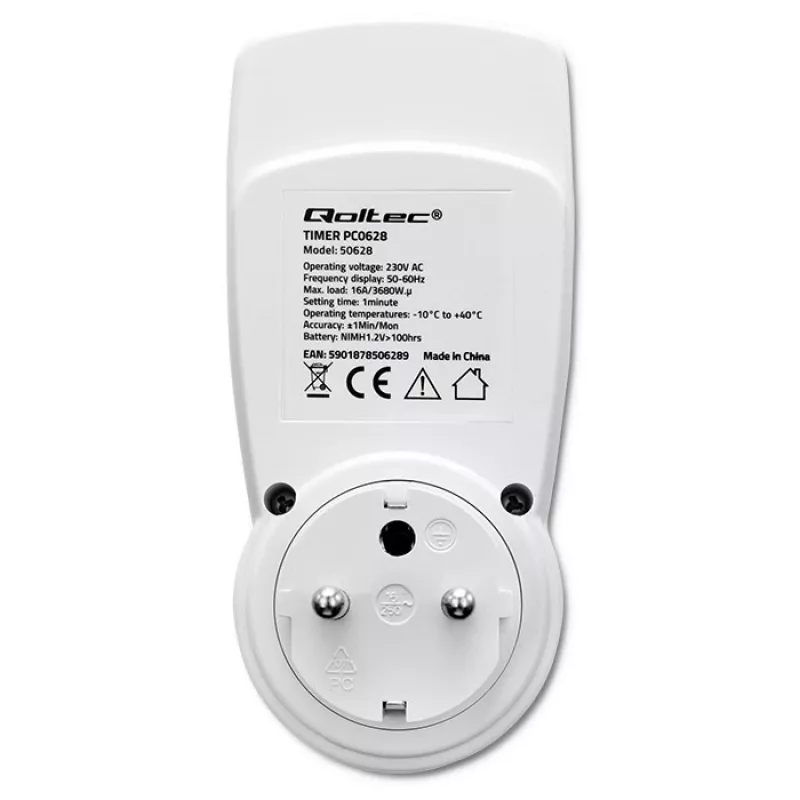 Elektroniczny timer QOLTEC PC0628 z wyświetlaczem LCD, odliczanie 24-godzinne