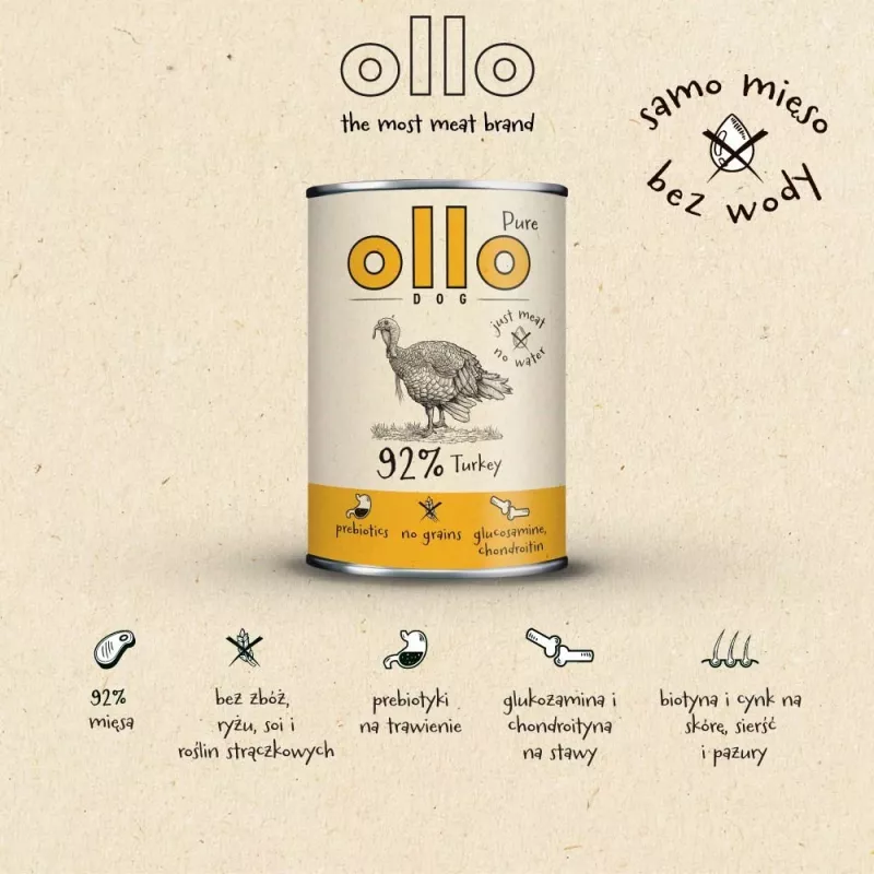 OLLO Pure Indyk - mokra karma dla psa - 850g