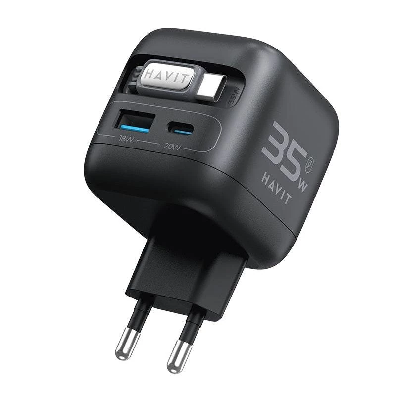 Podróżna ładowarka GaN Havit UC250 A-EU 20V 1xUSB-C 0,7m czarna
