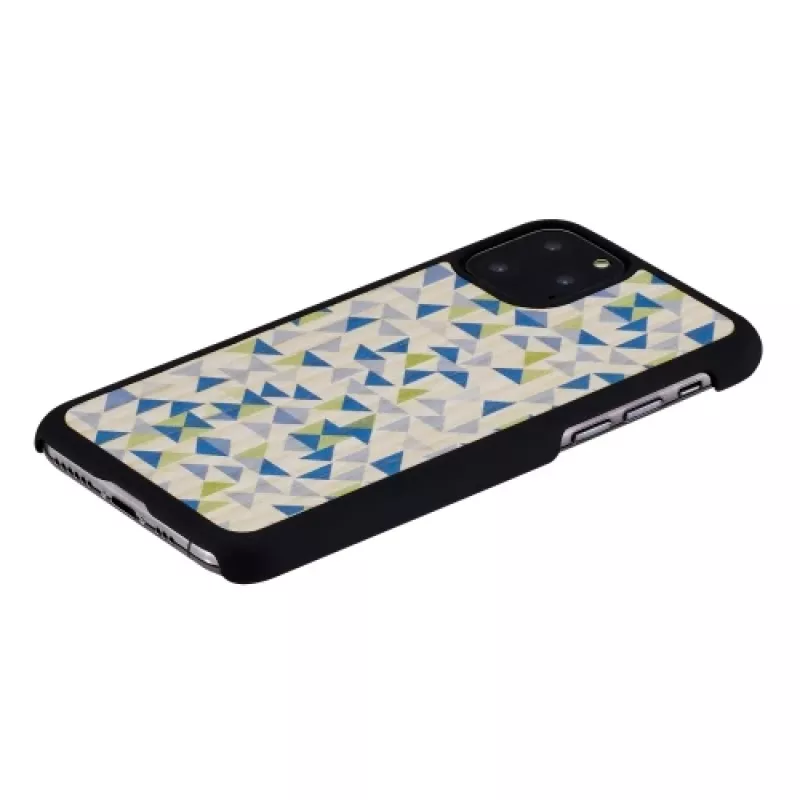 Etui na smartfona man and wood dla iPhone 11 Pro — niebieski trójkąt na czarnym tle, ochronna twarda skorupa