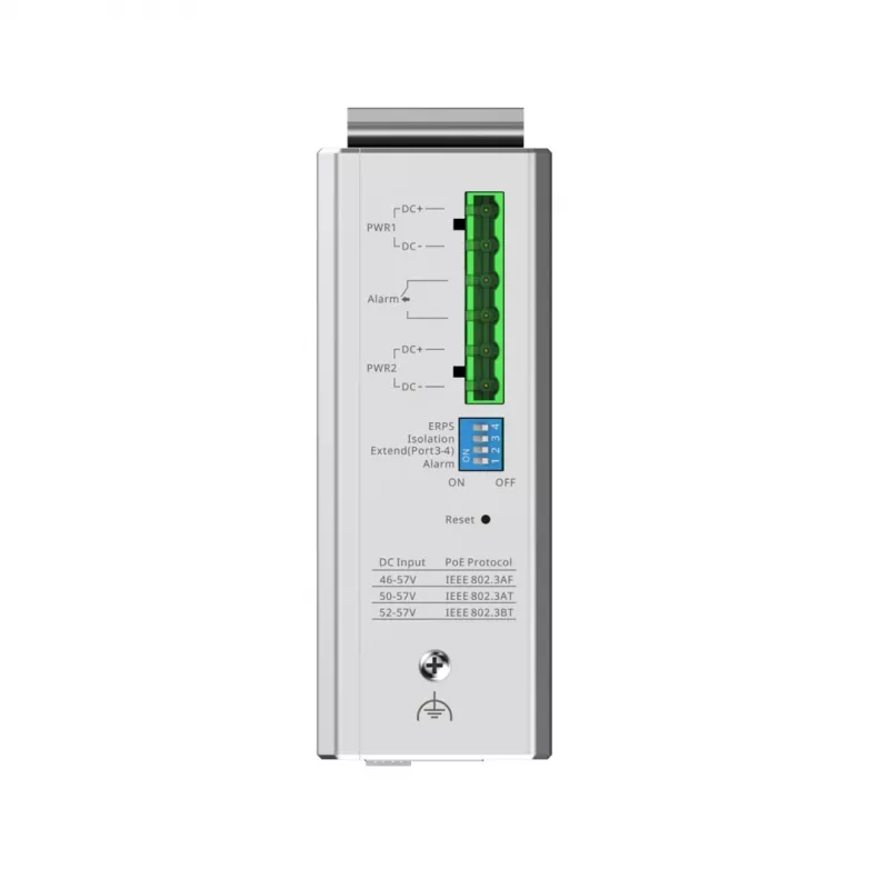 Zarządzalny przełącznik sieciowy L2 RUIJIE RG-NIS2100-4GT2SFP-HP — 4× Gigabit RJ45, 2× SFP, PoE++ (180 W), montaż w szafie rack/na ścianie/na szynie DIN