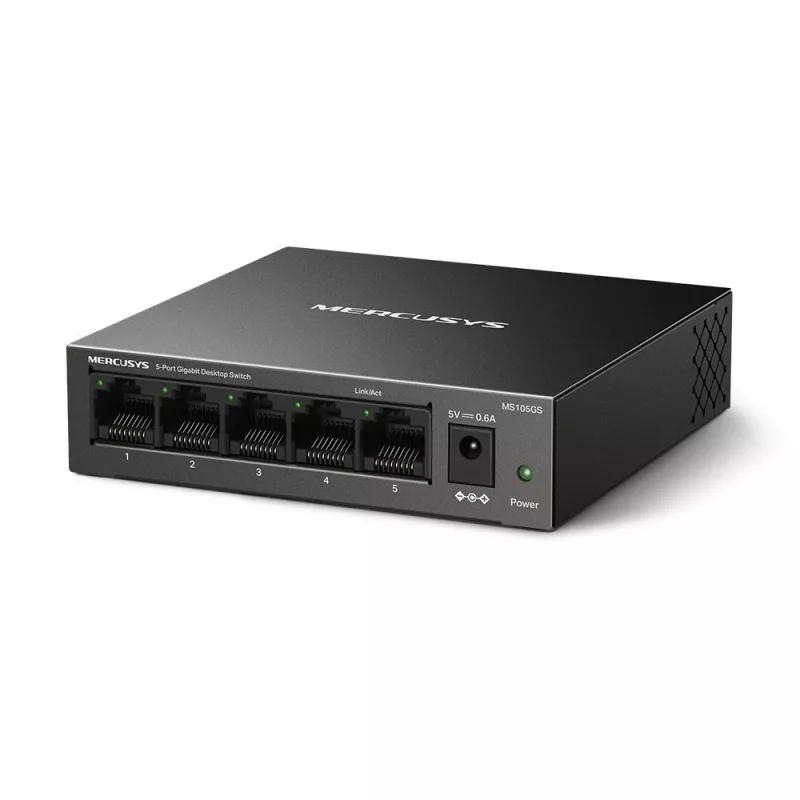 Mercusys MS105GS - Przełącznik biurkowy, 5 portów Gigabit, czarny