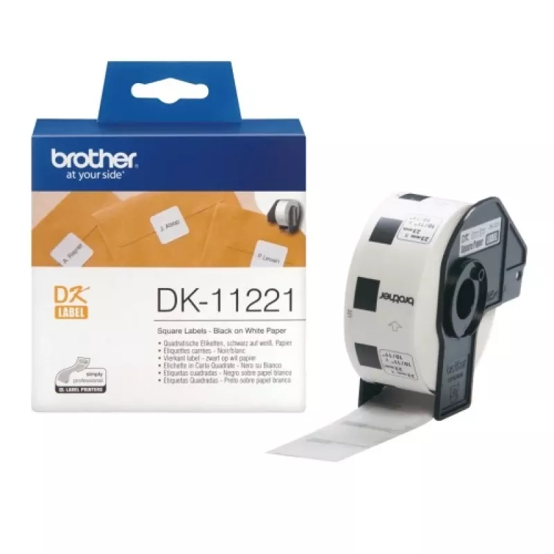 Etykiety kwadratowe Brother DK-11221 (DK11221), czarny na białym, 23 mm, 1000 etykiet na rolkę