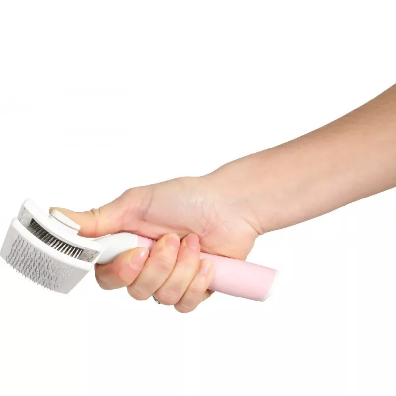 Szczotka ZOLUX 550004 — szczotka dla kota S, stalowe włosie, plastikowa rączka, 175 mm, różowo-biała