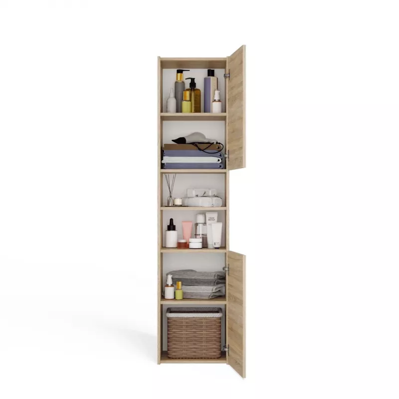 Szafka łazienkowa Top e shop S40 SONOMA — dębowa rama, wolnostojąca, 6 półek, 400×300×1700 mm