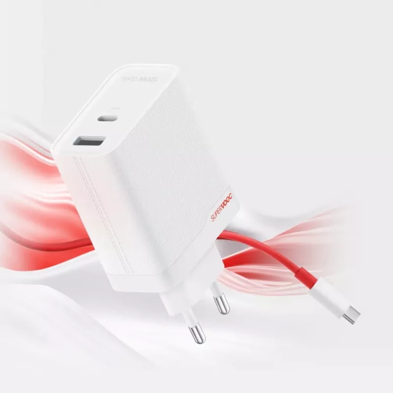Zasilacz ONEPLUS SUPERVOOC 120W dwuportowa ładowarka przewodowa, 120W całkowitej mocy, 1x USB-C + 1x USB-A, 100–240V, 145 g, biały