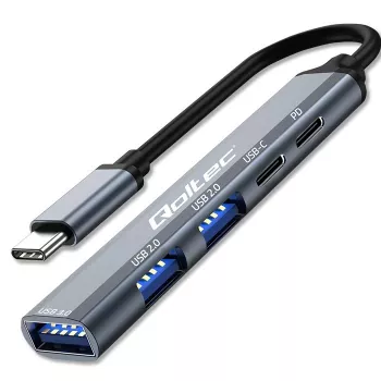 Qoltec 53790 Hub Adapter USB-C 3.1 5in1 | USB-C PD | USB-C | 2x USB 2.0 | USB 3.0