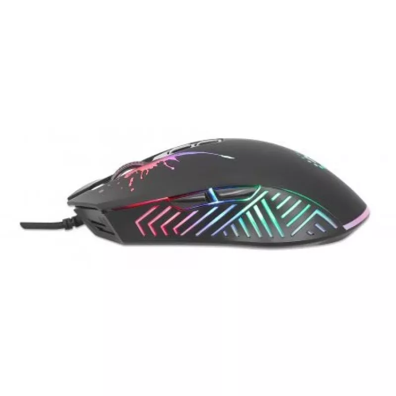 Mysz gamingowa Manhattan z diodami LED, przewodowa, siedem przycisków, kółko przewijania, 7200 dpi, czarna z podświetleniem LED, trzyletnia gwarancja