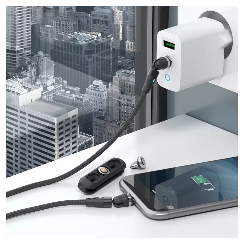 Kabel USB RealPower MagneticCharge2 1m Czarny Szybkie Ładowanie Transfer Danych