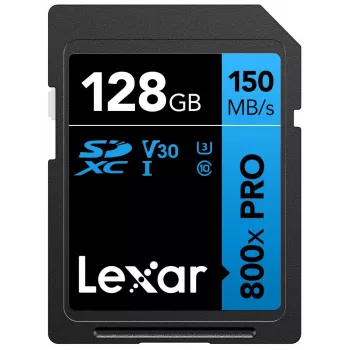 Karta pamięci SDXC Lexar 128GB UHS-I 800xPRO Class 10 U3 V30 — 150 MB/s odczyt, 45 MB/s zapis, czarna