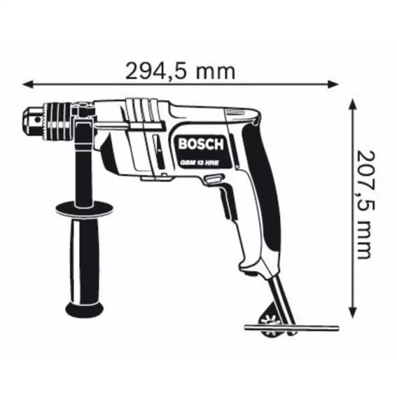 Wiertarka sieciowa Bosch 0 601 049 603 — 550 obr./min, 550 W pobór mocy, 285 W moc wyjściowa, 40 mm w drewnie, 13 mm w stali, 2,1 kg