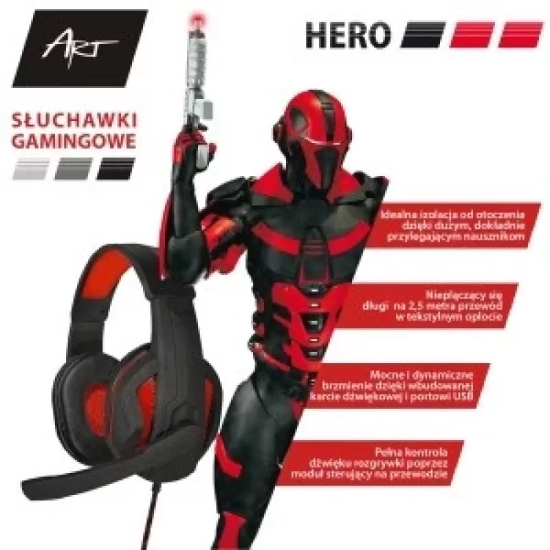 Słuchawki gamingowe z mikrofonem Art Hero USB