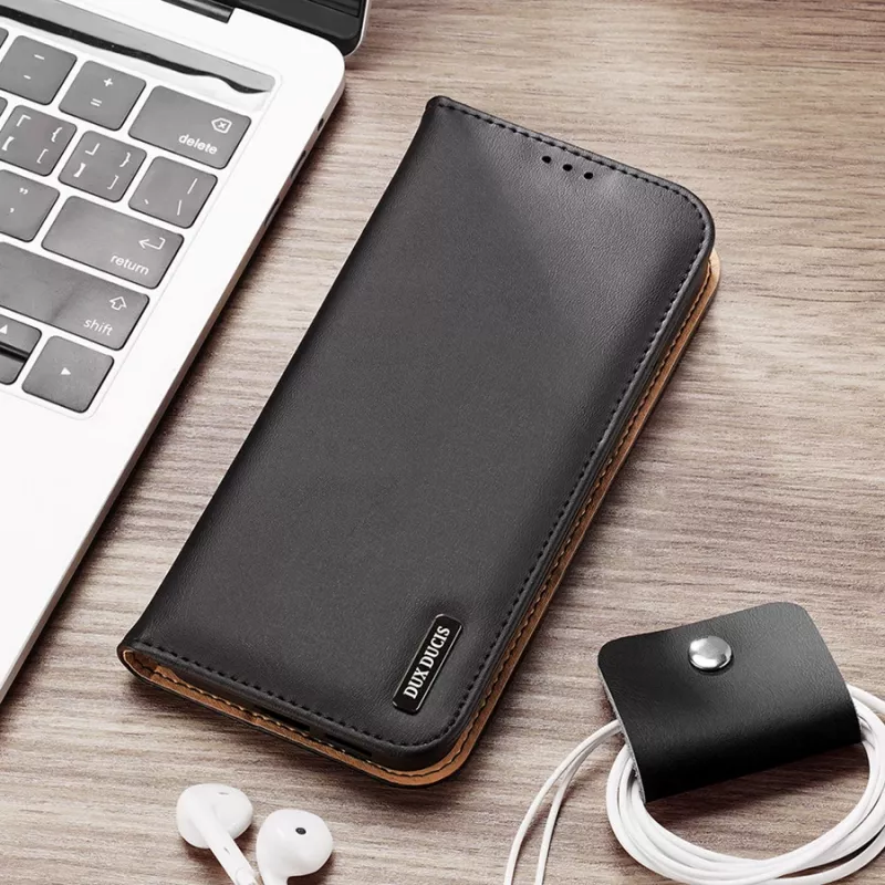 Dux Ducis Dux Ducis Hivo skórzany portfel z klapką z naturalnej skóry etui na karty i dokumenty Samsung Galaxy S22+ (S22 Plus) czarny