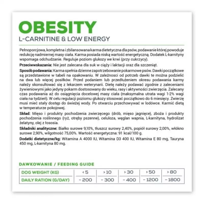 Mokra karma dla psa VETEXPERT Veterinary Diet Obesity dla psów puszka 400 g — drób, dorosłe, niskotłuszczowa, wysoka wilgotność
