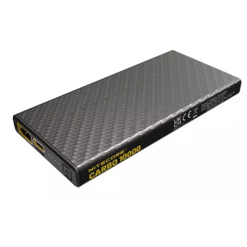 Przenośny powerbank Nitecore CARBO 10000 — litowo-jonowy 10000 mAh, 38 W PD, USB-A + USB-C, szary