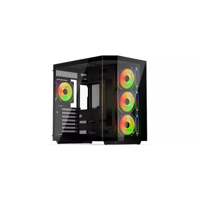 Obudowa komputerowa tower KRUX Empero KRXD010, ATX, czarna — obsługuje karty graficzne do 420 mm, chłodzenia CPU do 155 mm, 2x wnęka 3,5 cala + 3x wnęka 2,5 cala