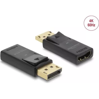DELOCK Aktywny adapter DisplayPort 1.2 na HDMI 4K HDR, jednoczęściowy przewód zasilany przez USB
