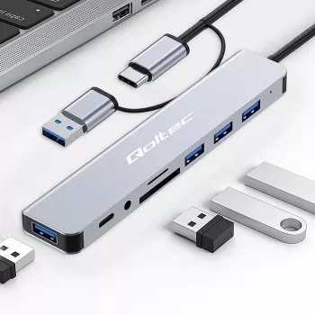 QOLTEC USB-C hub 4x USB + czytnik kart SD/TF model 53794