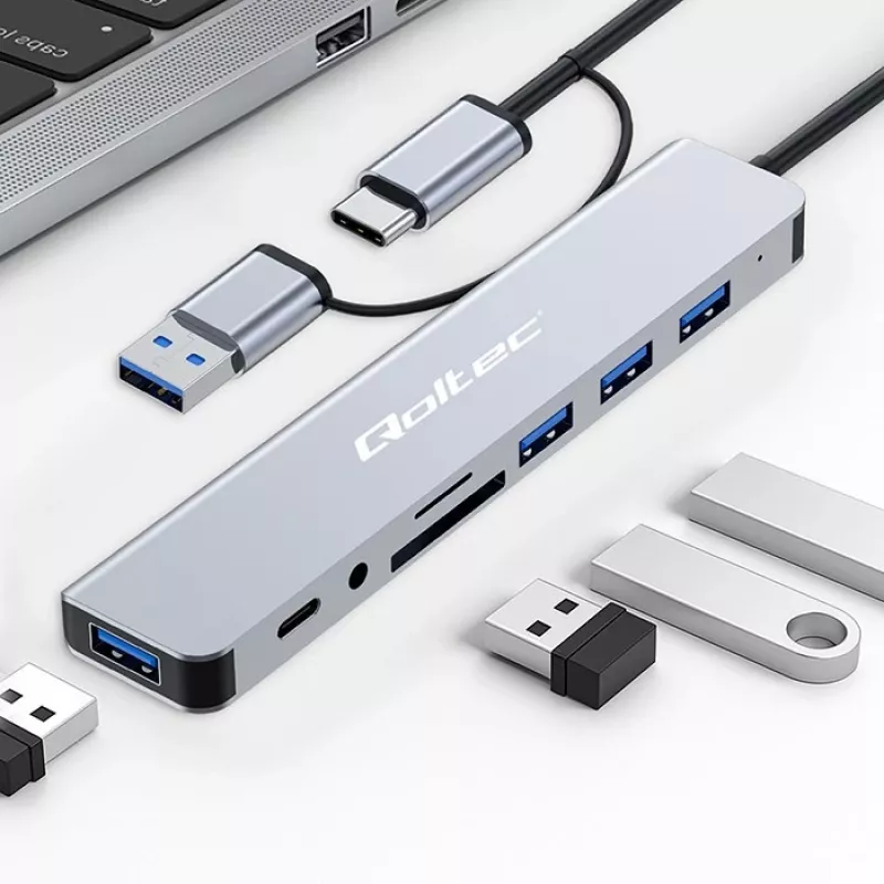 QOLTEC USB-C hub 4x USB + czytnik kart SD/TF model 53794