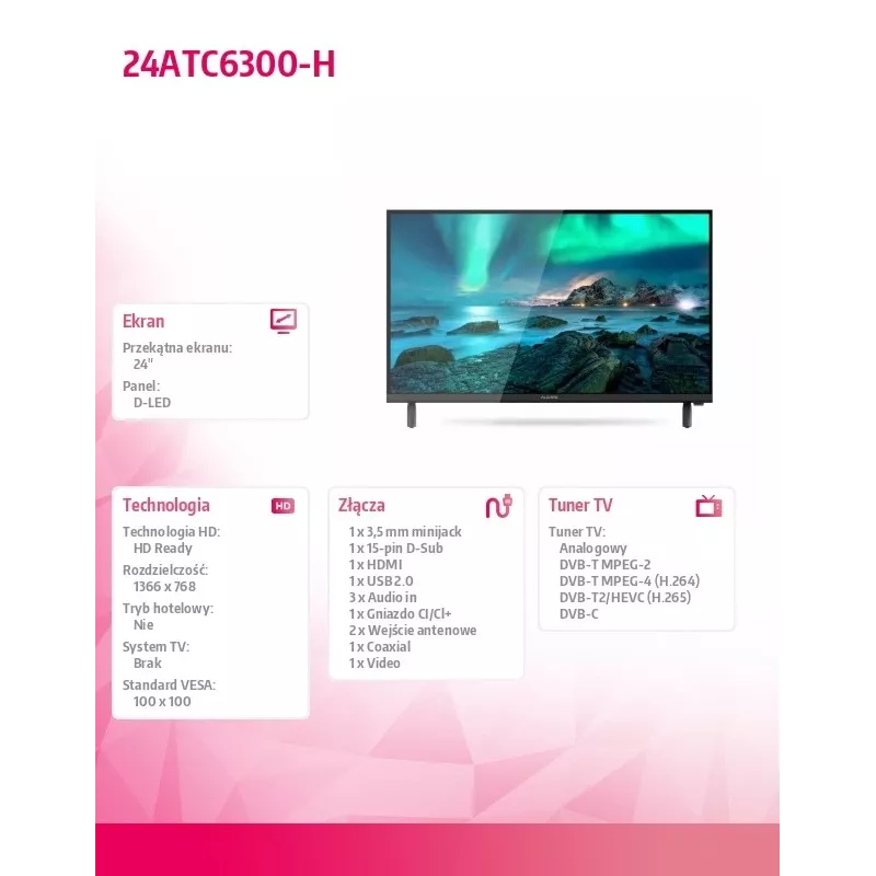 Telewizor LED Allview 24ATC6300-H 24 cale HD Ready, czarny (otwarte opakowanie)