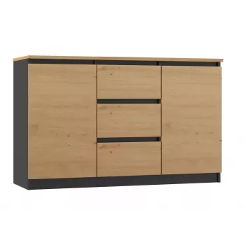 Komoda górna e-sklep Topeshop 2D3S ANT/ART BA KPL — antracyt i dąb, 3 szuflady, korpus z płyty wiórowej
