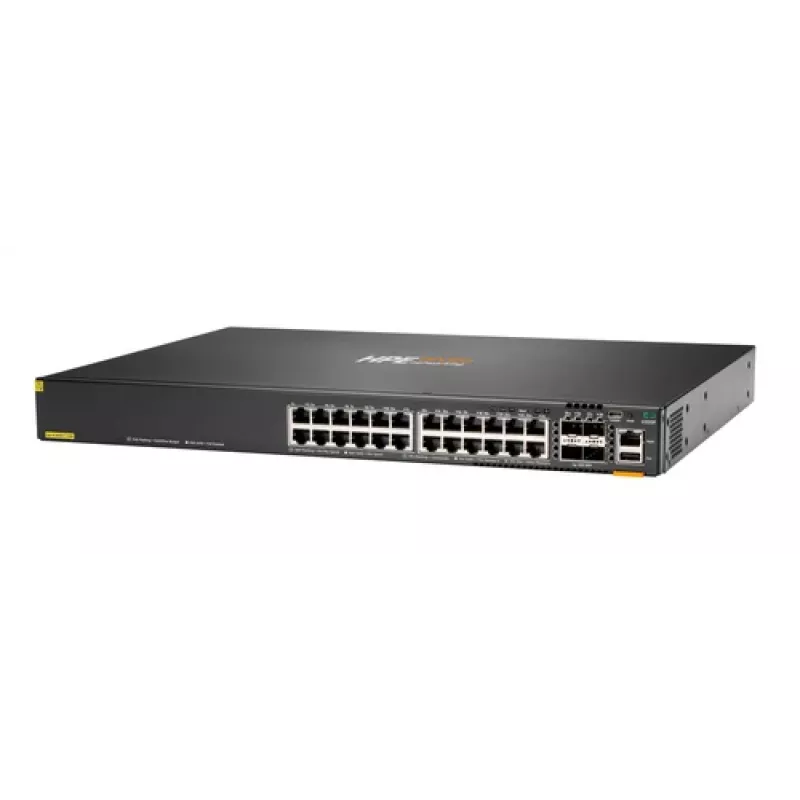 Hewlett Packard Enterprise HPE Aruba Networking CX 6200F 24G 4SFP+ Switch - Switch - max. odległość stosowania 10 km - L3 - zarządzany - 24 x 10/100/1000 + 4 x 100/1000/10G SFP+ - Front a