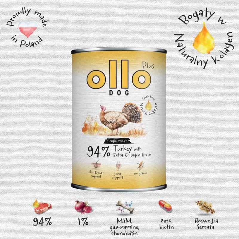 Ollo Plus Kolagen z indykiem 400 g puszka karma dla psa