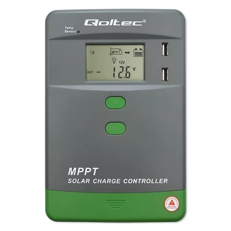 MPPT Solar Charge Controller QOLTEC 10A do systemów 12 V/24 V z wyświetlaczem LCD