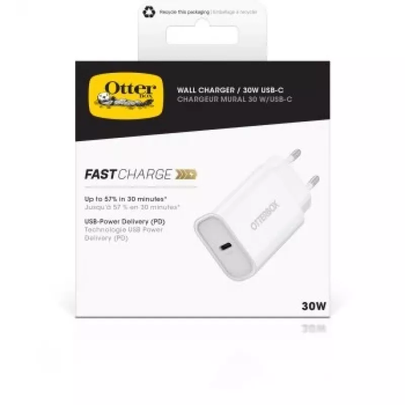 Ładowarka ścienna OTTERBOX 30W USB-C PD Biała — moc 30W, pojedynczy port USB‑C