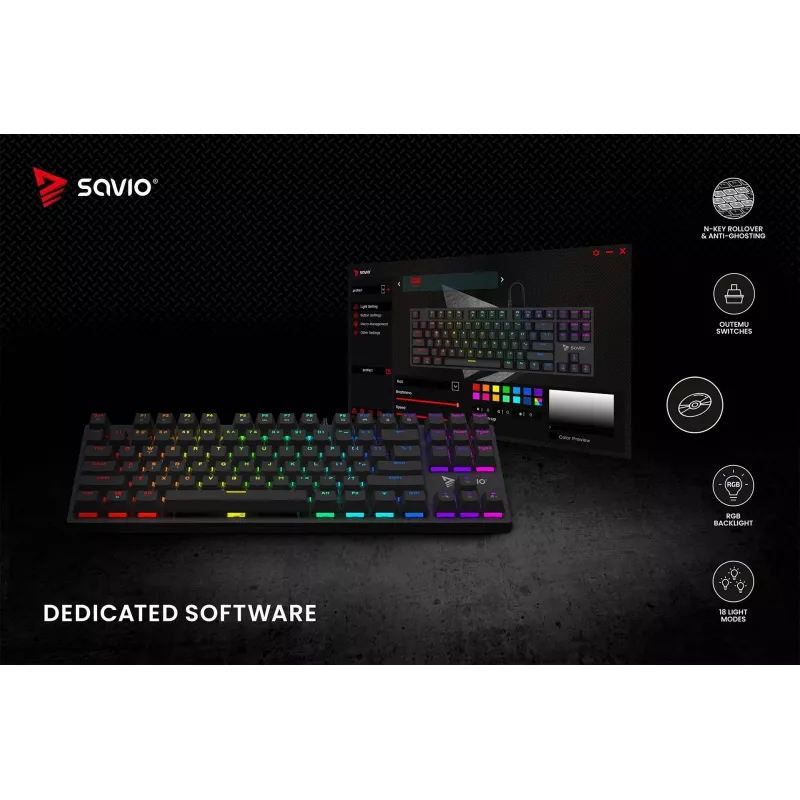 Klawiatura mechaniczna RGB Tempest X2 Outemu Blue Savio Savgk-tempest X2 Bl