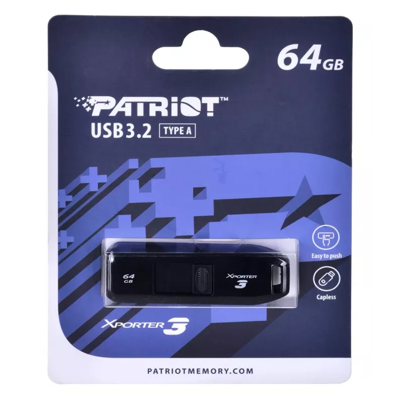 Pamięć flash USB PATRIOT Xporter 64 GB USB typu A 3.2 Gen 1 (wysuwana, czarna, 80 MB/s)