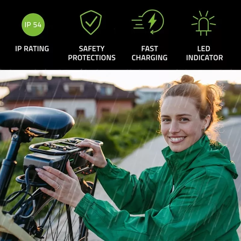 Ładowarka do roweru elektrycznego QOLTEC 50332 — wyjście 36V/42V, 2A, wtyk 5,5×2,1 mm