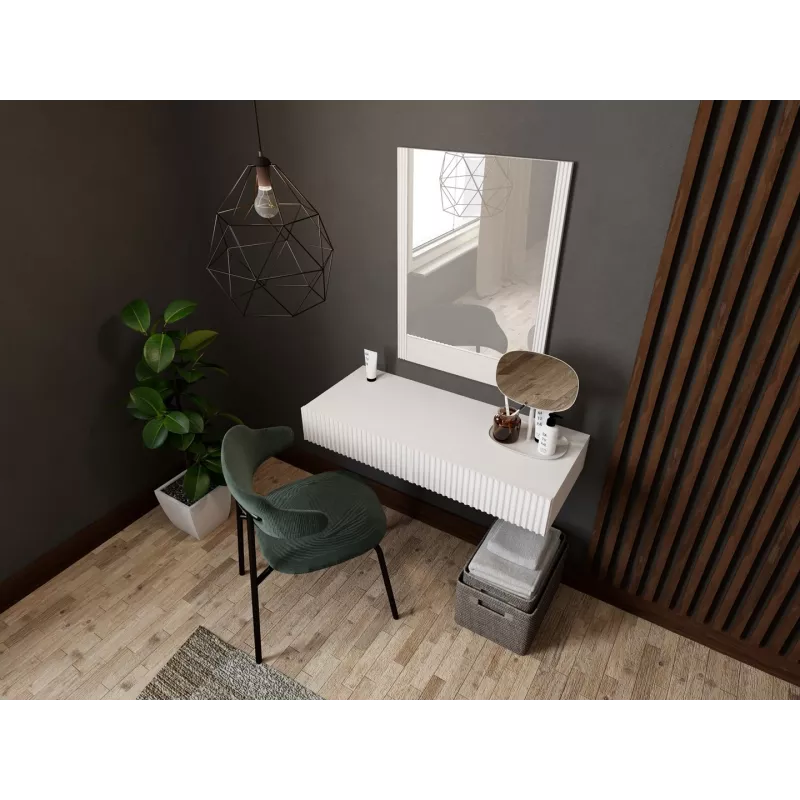 Toaletka z lustrem cama meble PAFOS 80×41,6×100 cm, biała matowa, rama MDF, 1 szuflada