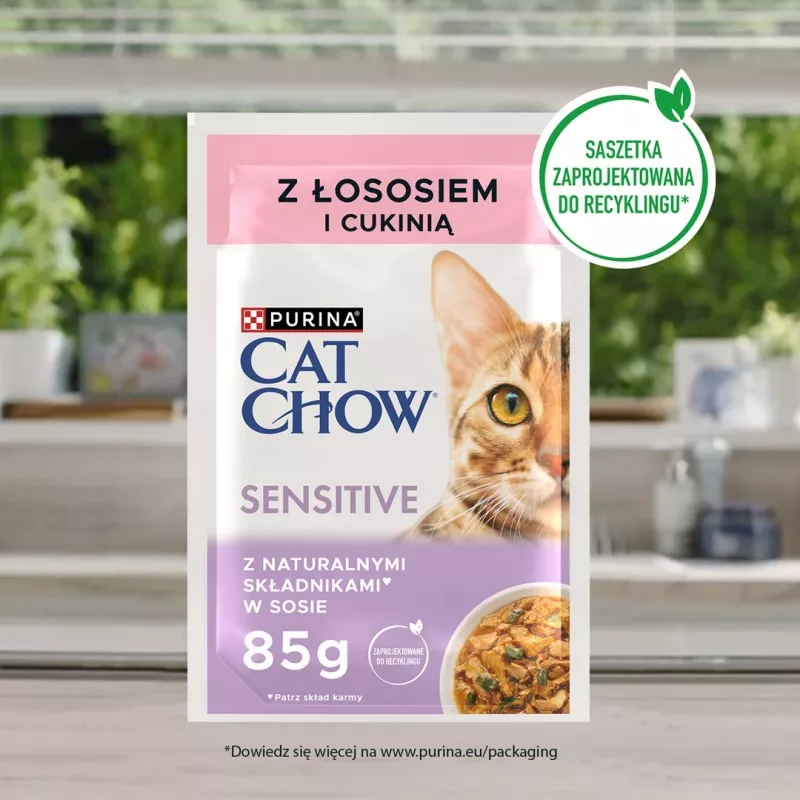 Purina Cat Chow Sensitive Gig z łososiem i cukinią w sosie - Mokra karma dla kotów - 85 g