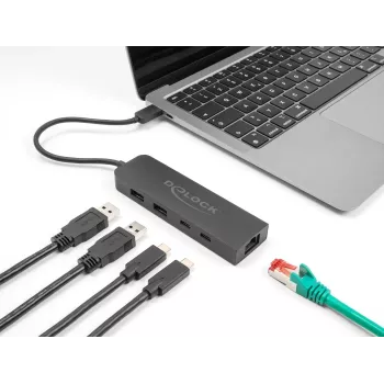 Hub USB DeLOCK 10 Gb/s z LAN 2,5 Gigabit i PD 85 W