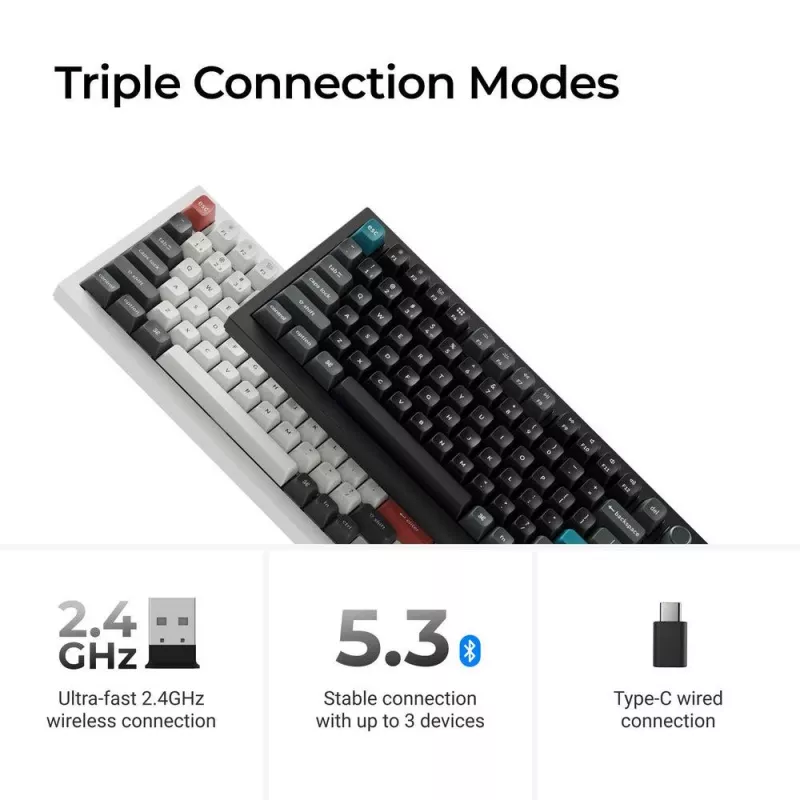 Mechaniczna klawiatura 75% Keychron Q1 Ultra 8K — USB + bezprzewodowa RF + Bluetooth, RGB, czarna