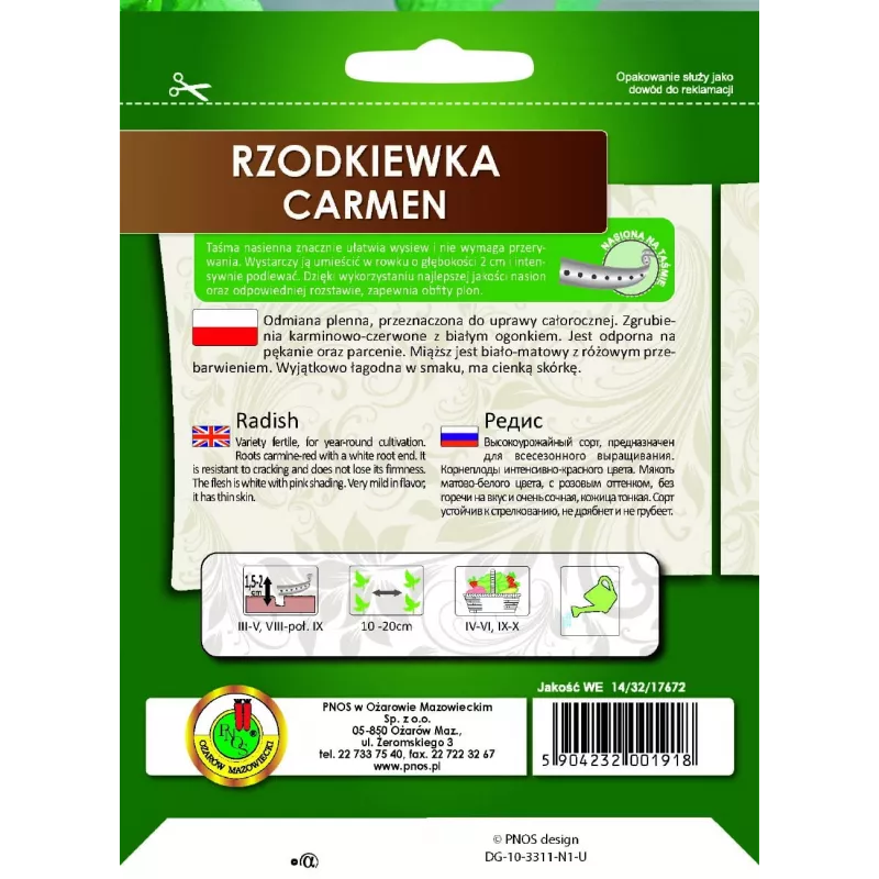 Nasiona Apte Rzodkiewka CARMEN — polska odmiana rzodkiewki do całorocznej uprawy