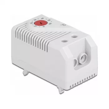 Termostat DELOCK 66824, obudowa z tworzywa sztucznego, IP20, 30 W, 250 V, 10 A, 43×60×33 mm, szary/czerwony