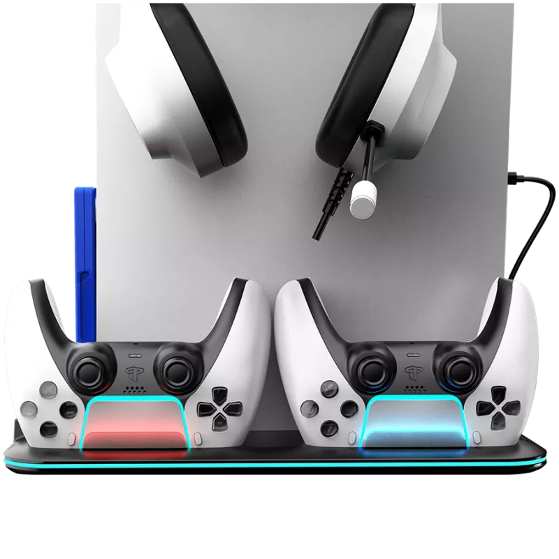 Podstawka chłodząca CANYON CS-51 RGB dla PS5 cienki czarna z dwiema ładowarkami kontrolerów