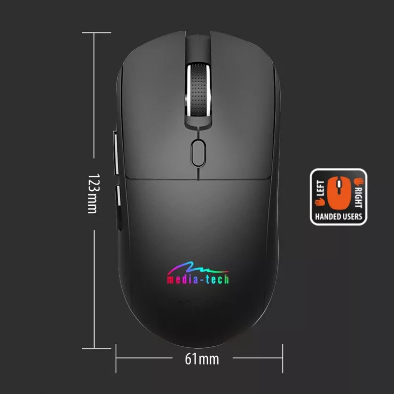 Mysz bezprzewodowa MEDIA-TECH MT1124 BT/RF Silent & Recharge — symetryczna, 3200 DPI, Bluetooth + USB 2,4 GHz, 6 przycisków, akumulatorowa