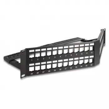 DeLOCK 19-inch Keystone Patch Panel 48 portów z odciążką 2U kątowy czarny