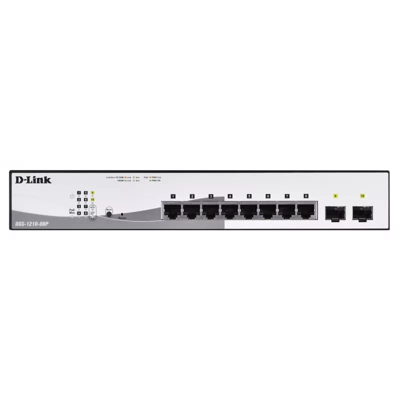 D-Link DGS-1210-08P/E Zarządzany przełącznik L2 Gigabit Ethernet (10/100/1000) Power over Ethernet (PoE) Czarny