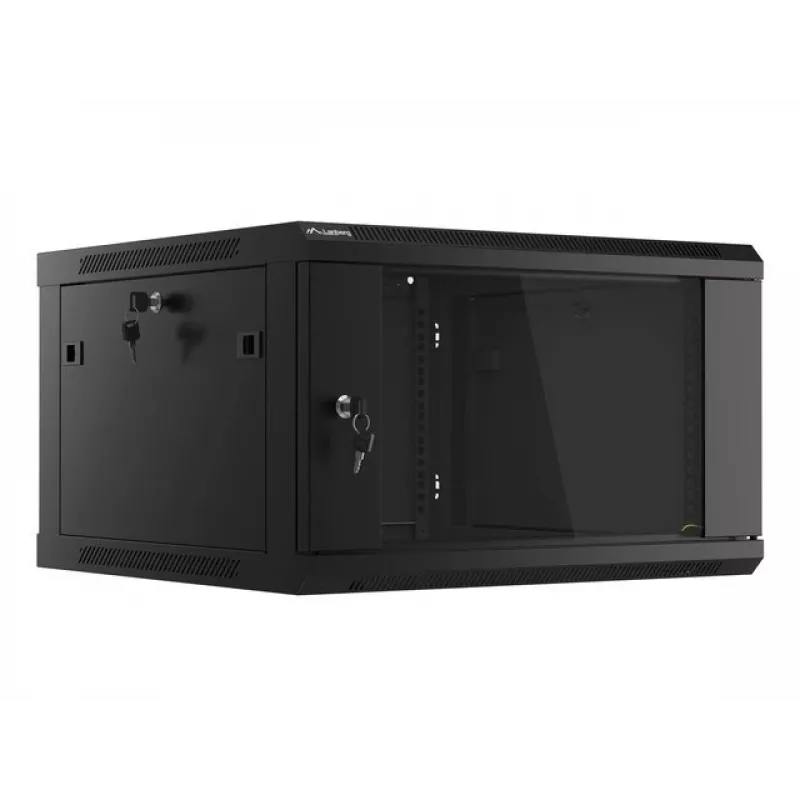 Szafa rackowa instalacyjna naścienna Lanberg 19'' 6U 600x600mm czarna (szklane drzwi)