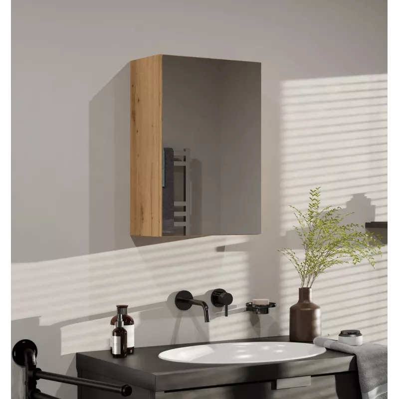 Szafka łazienkowa wisząca top e shop POLA 1DL ARTISAN — rama w kolorze dębu, 400×220×600 mm, 3 półki